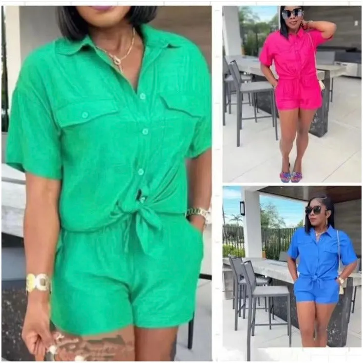 Casual Short Sleeve Top With Pocket Shorts Outfit Set