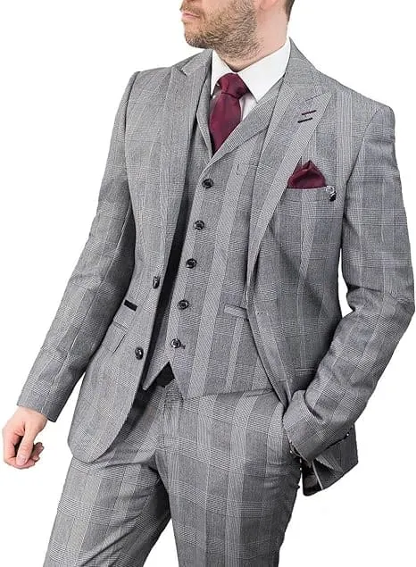 Cavani Flint Grey Check Tweed 3 Piece Suit