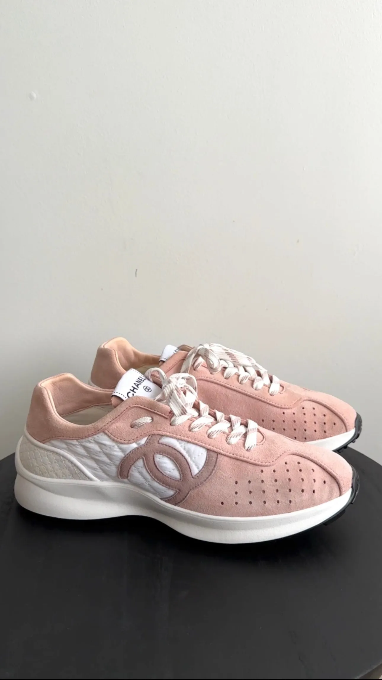 Chanel G39074 Light Pink Suede CC Sneakers - 40.5 / 39.5