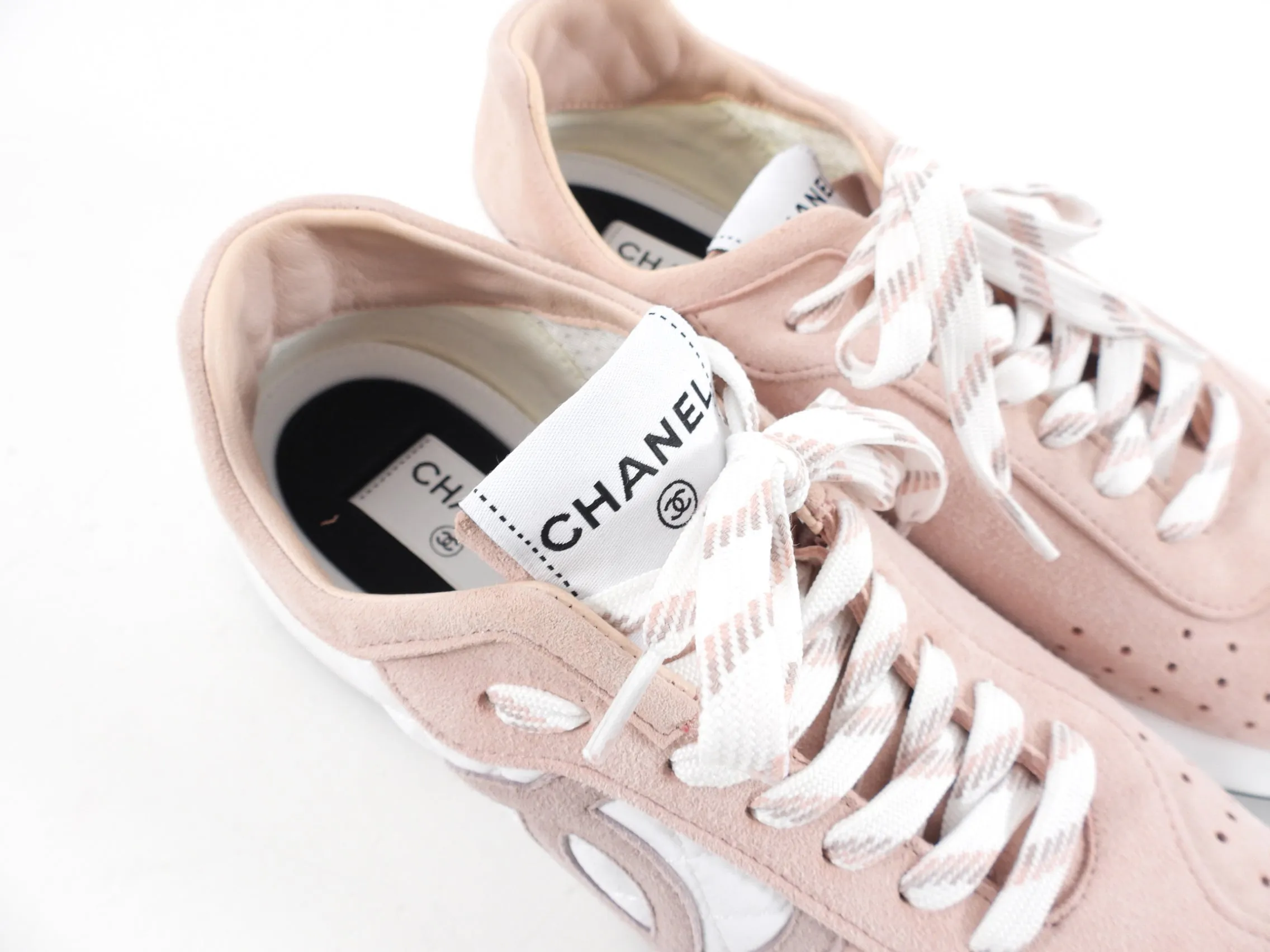 Chanel G39074 Light Pink Suede CC Sneakers - 40.5 / 39.5