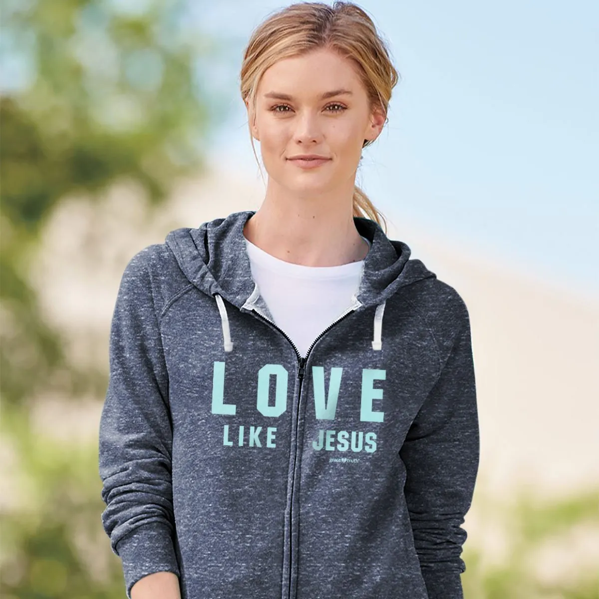 Cherished Girl Grace & Truth Love Like Jesus Christian Long Sleeve Hoodie T-Shirt