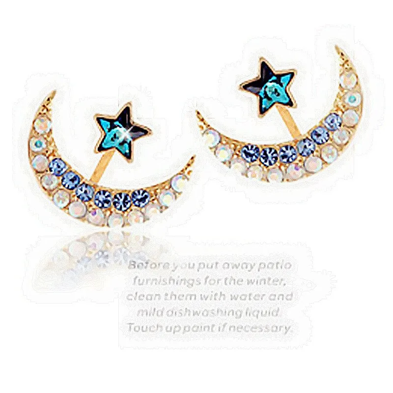 Classic Moon Rhinestone Ear Jacket Stud Earrings