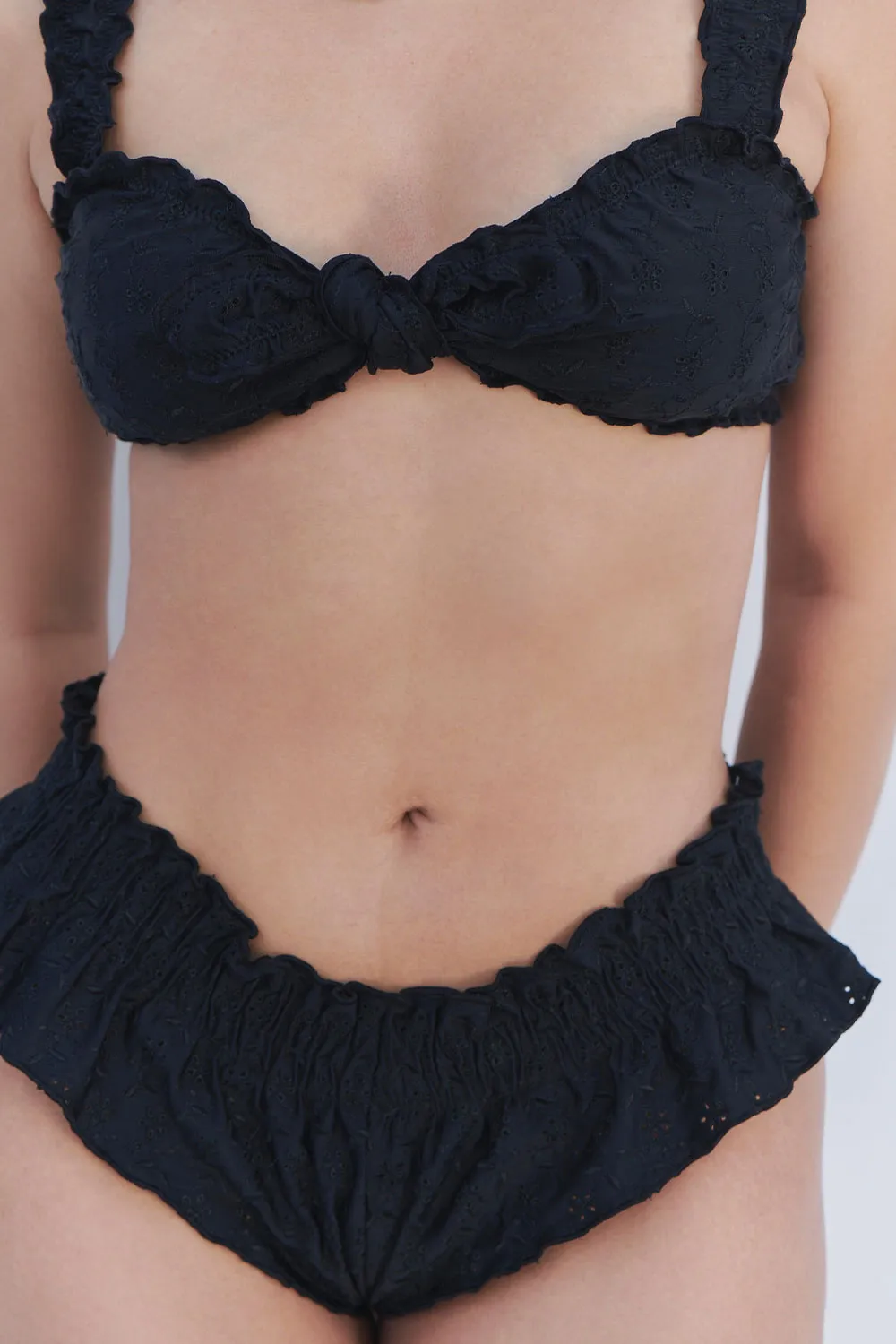 Colby Eyelet Ruffle Bikini Top - Black