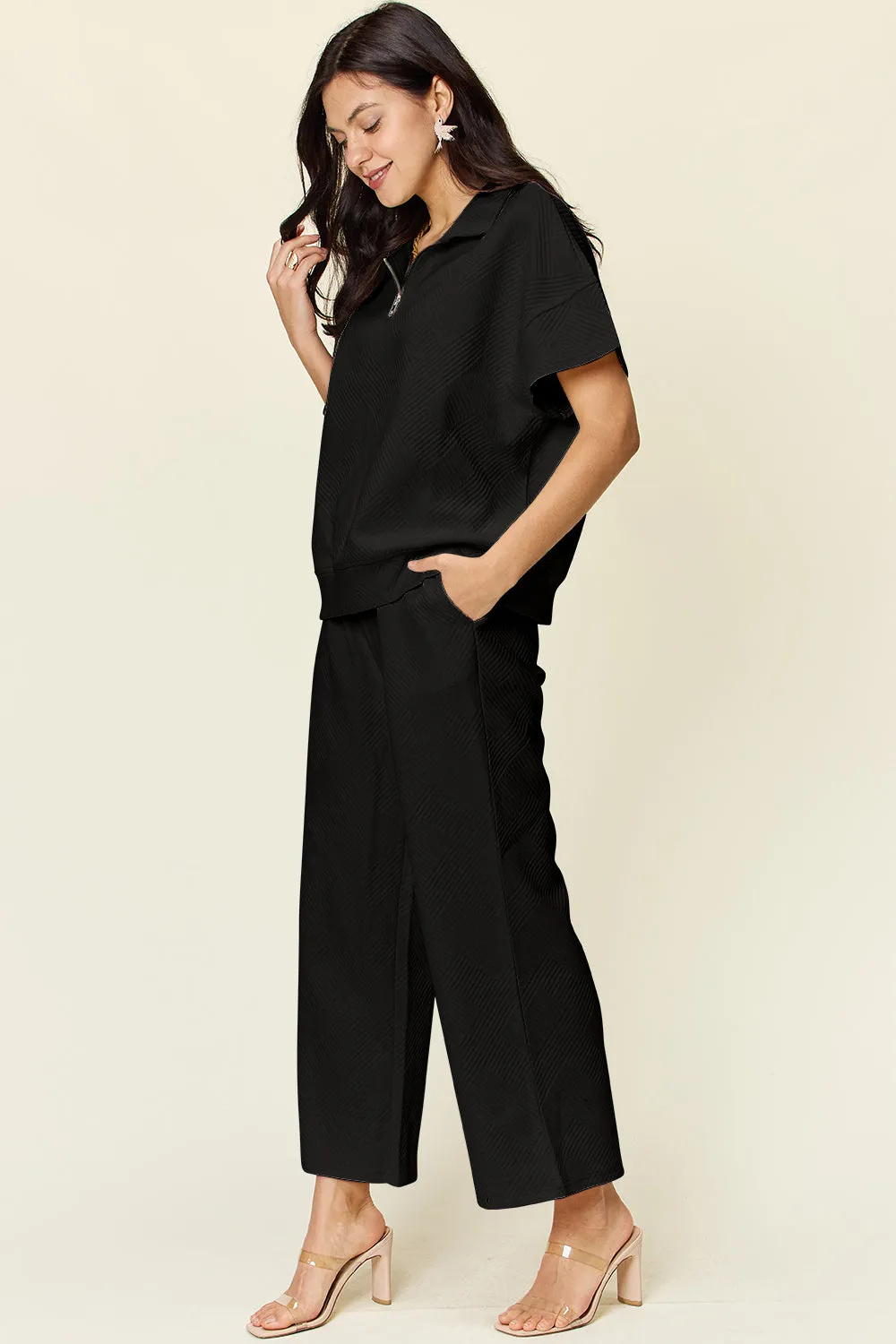 Collared Short Sleeve Top and Pants Set