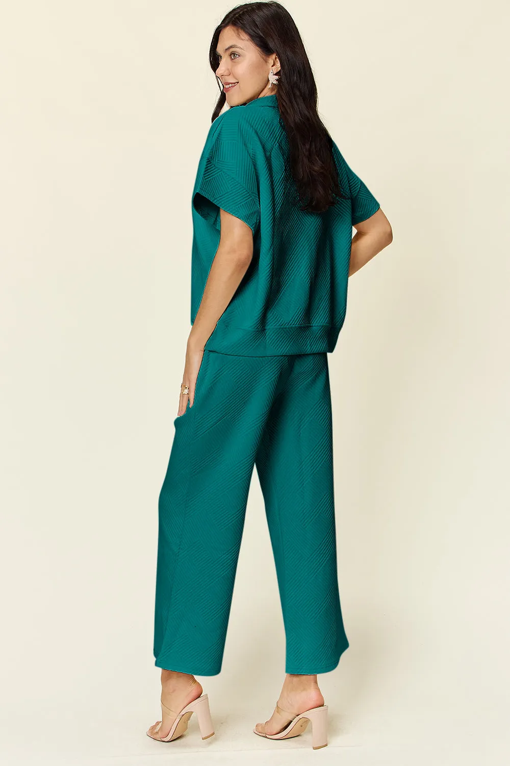 Collared Short Sleeve Top and Pants Set