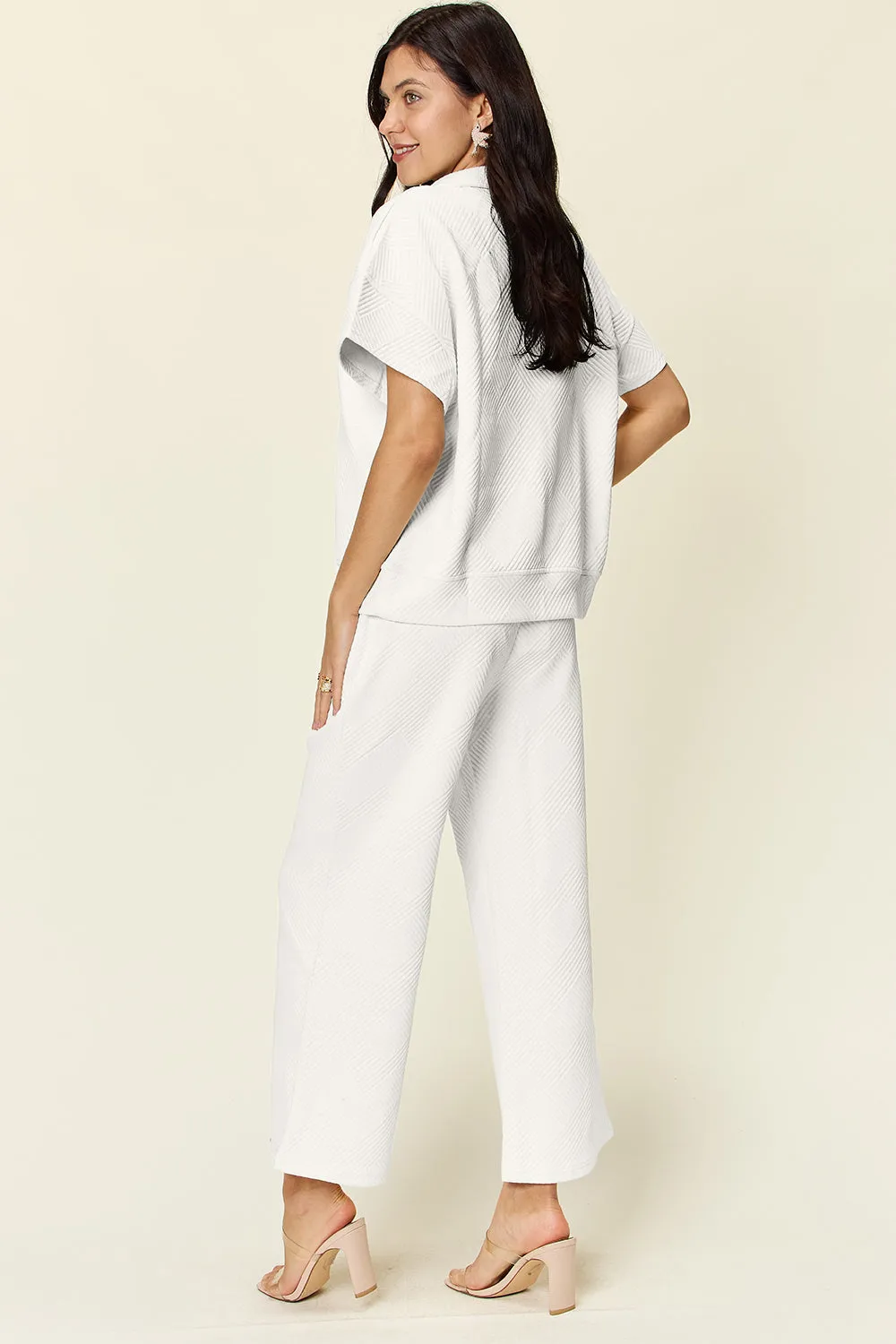 Collared Short Sleeve Top and Pants Set