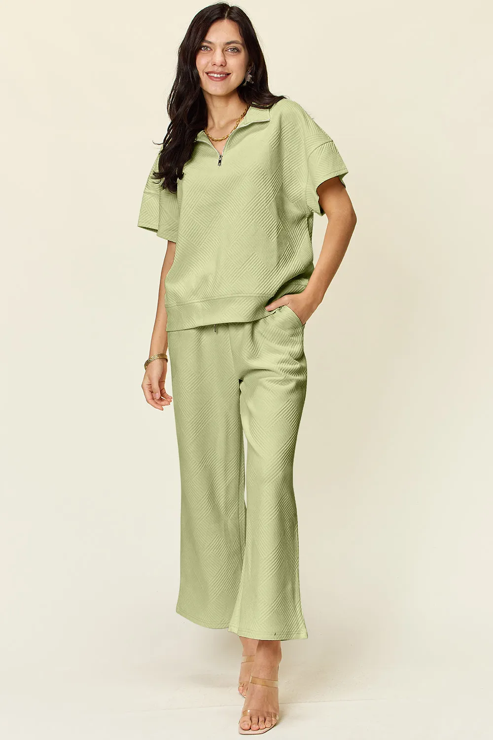 Collared Short Sleeve Top and Pants Set