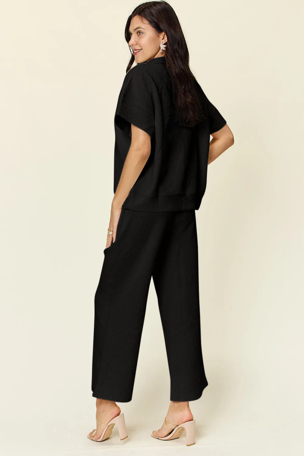 Collared Short Sleeve Top and Pants Set