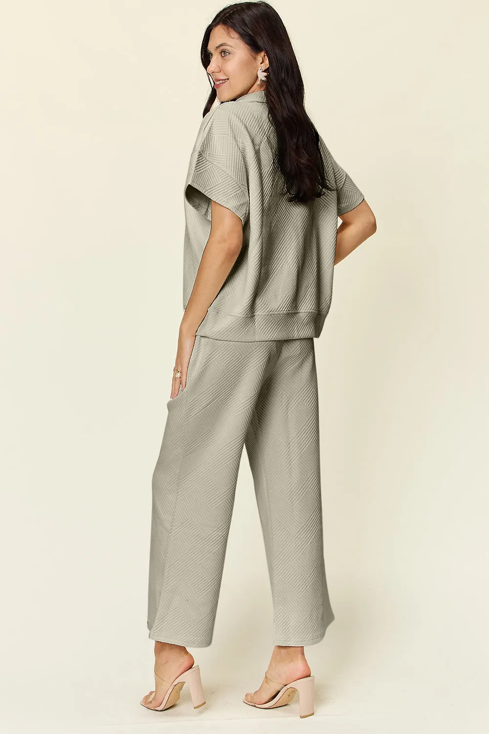 Collared Short Sleeve Top and Pants Set