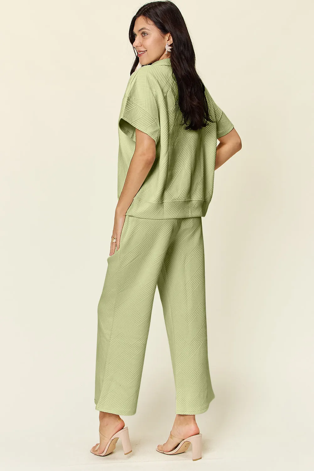 Collared Short Sleeve Top and Pants Set