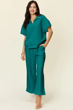 Collared Short Sleeve Top and Pants Set