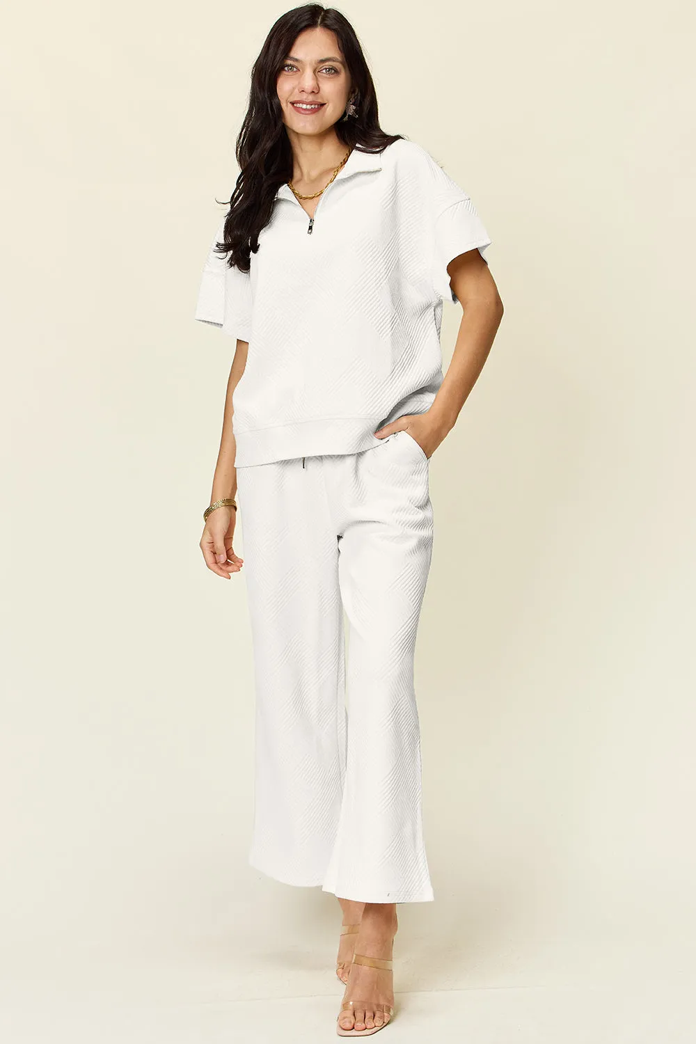 Collared Short Sleeve Top and Pants Set