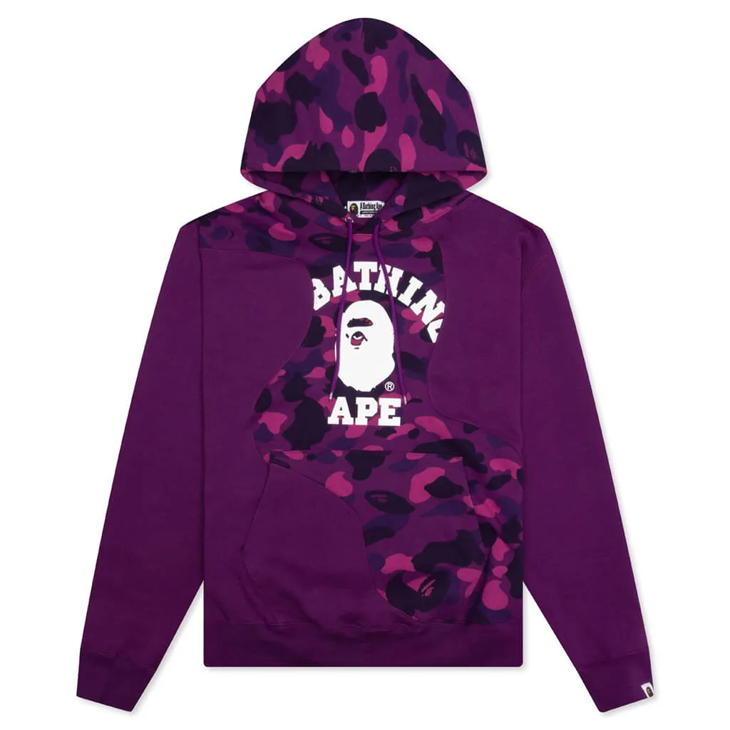 Color Camo College Cutting Relaxed Fit Hoodie - Purple