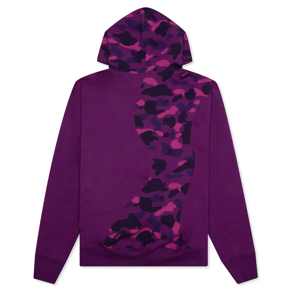 Color Camo College Cutting Relaxed Fit Hoodie - Purple