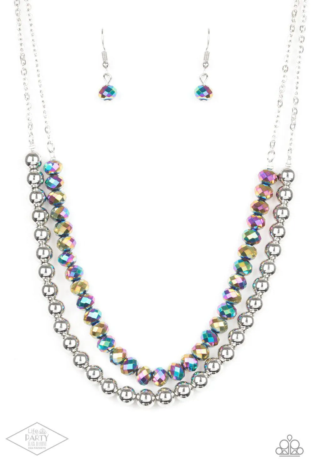 Color Of The Day Multi Rainbow Iridescent and Silver Necklace - Paparazzi Accessories