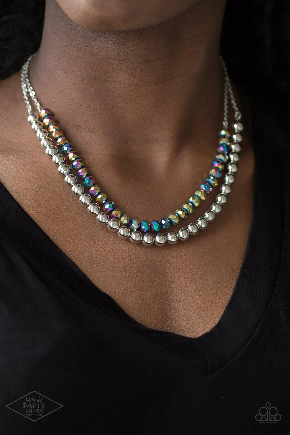 Color Of The Day Multi Rainbow Iridescent and Silver Necklace - Paparazzi Accessories