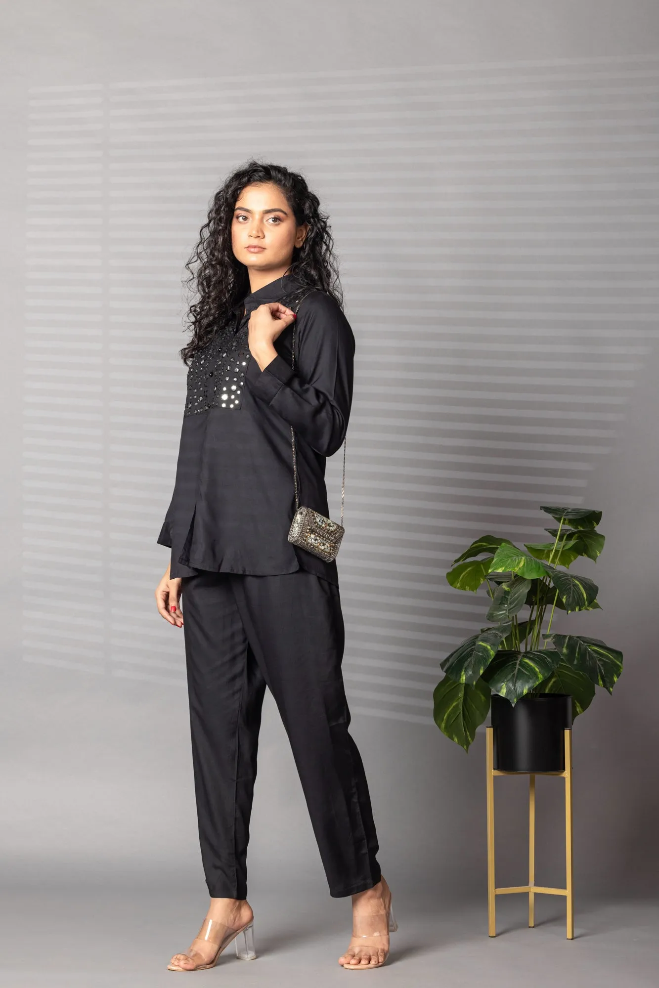 Cotton Casual Co Ord Set (2 Pc) with Mirror and Thread work.