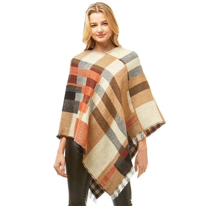 Cozy and Soft Multi Colored Plaid Poncho