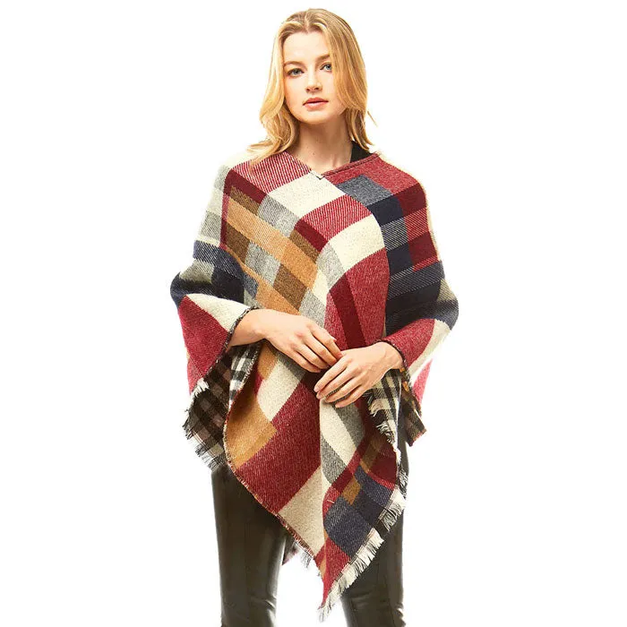 Cozy and Soft Multi Colored Plaid Poncho