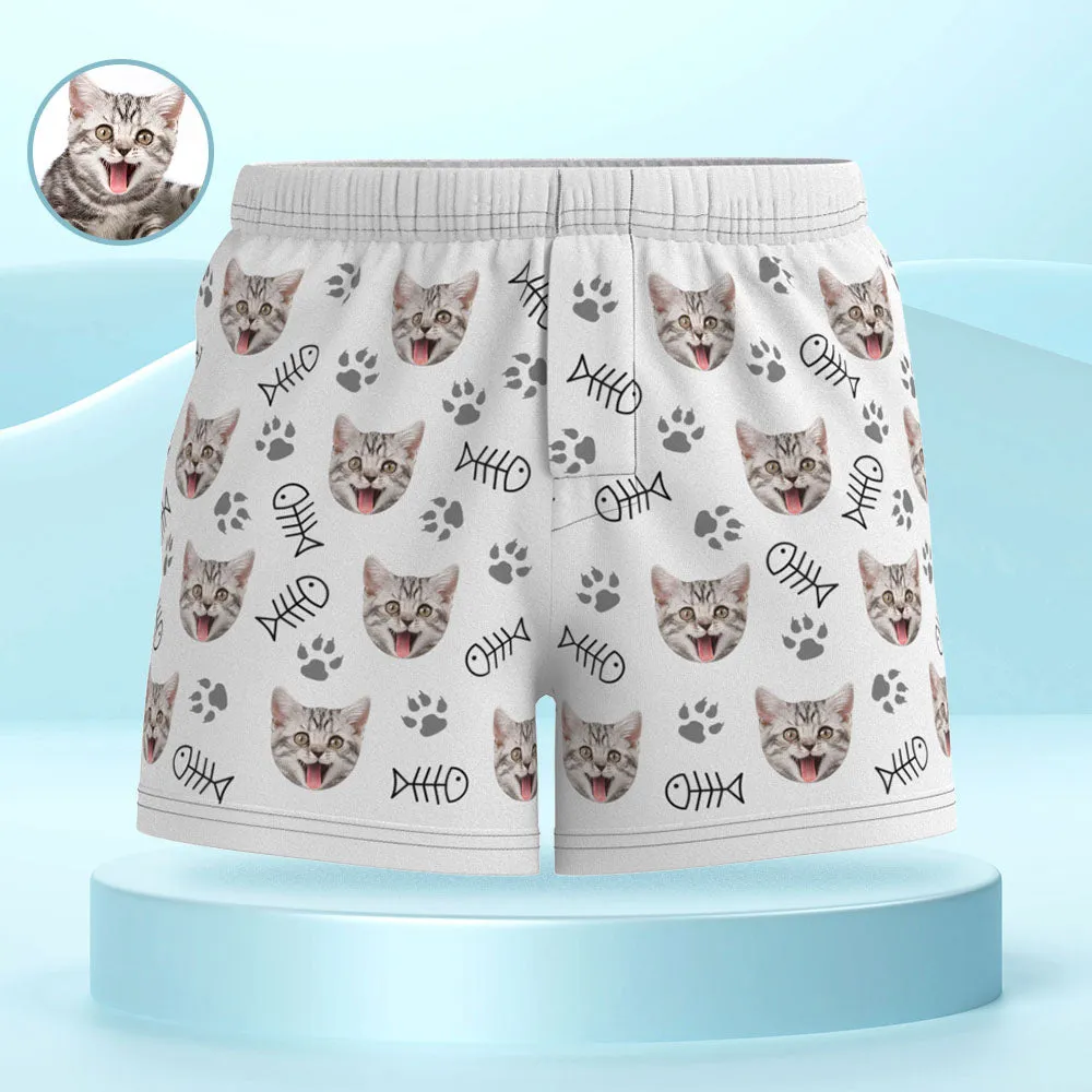 Custom Cat Face Multicolor Boxer Shorts Personalized Casual Underwear Gift for Him