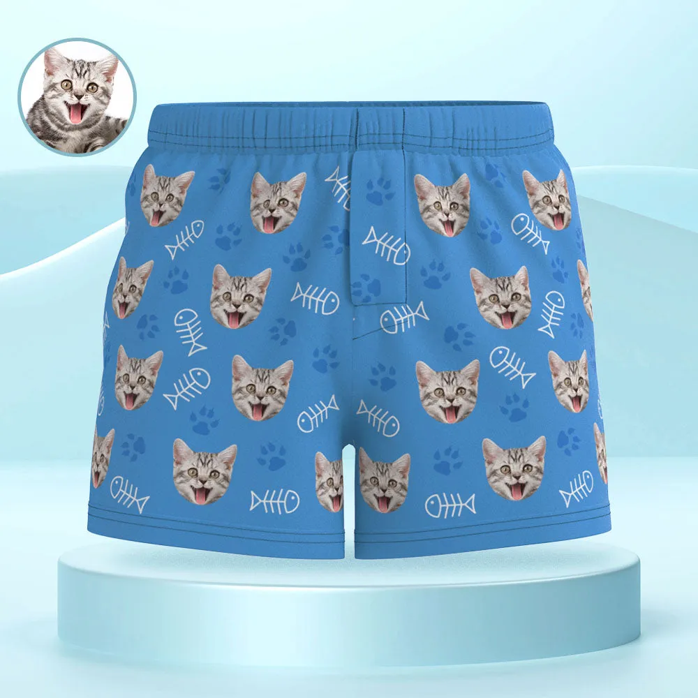 Custom Cat Face Multicolor Boxer Shorts Personalized Casual Underwear Gift for Him