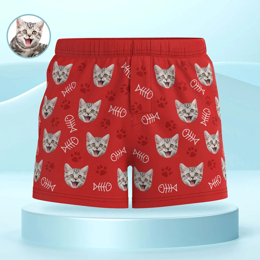 Custom Cat Face Multicolor Boxer Shorts Personalized Casual Underwear Gift for Him