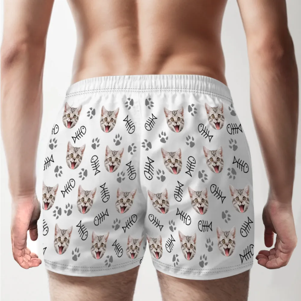 Custom Cat Face Multicolor Boxer Shorts Personalized Casual Underwear Gift for Him