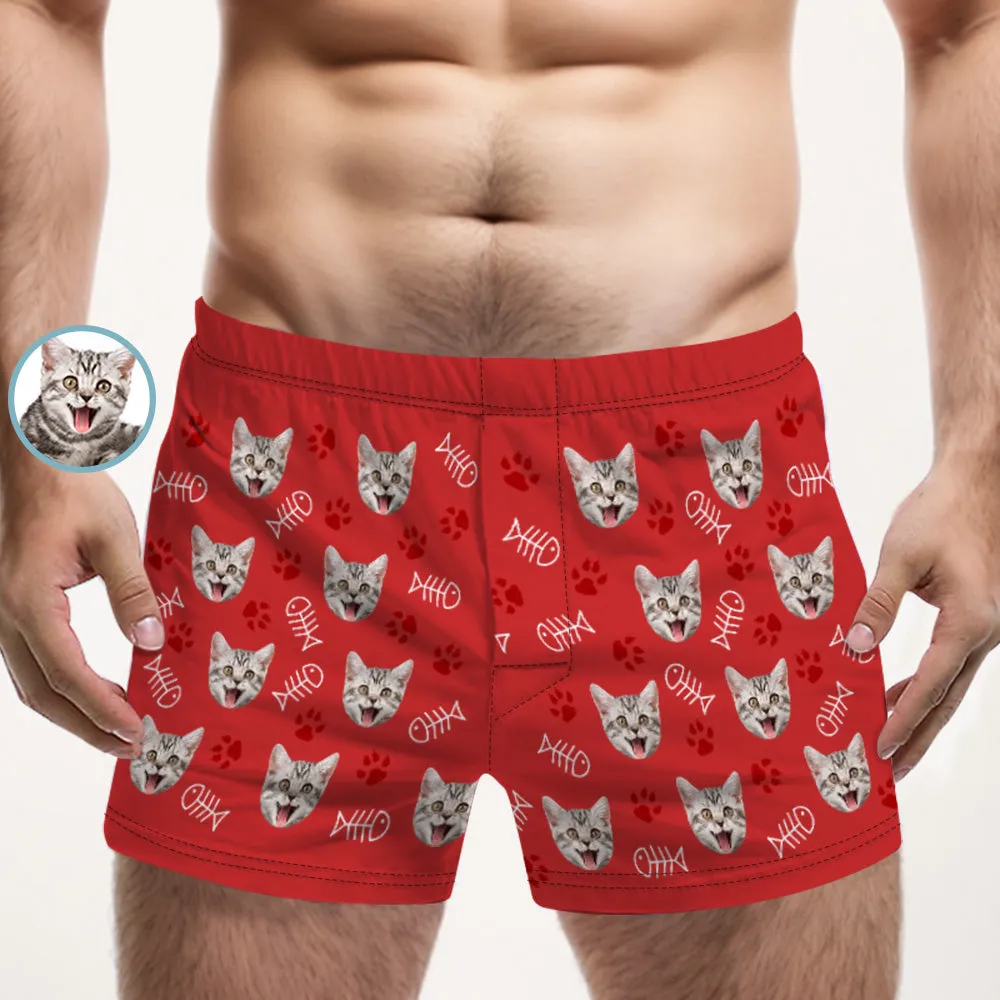 Custom Cat Face Multicolor Boxer Shorts Personalized Casual Underwear Gift for Him