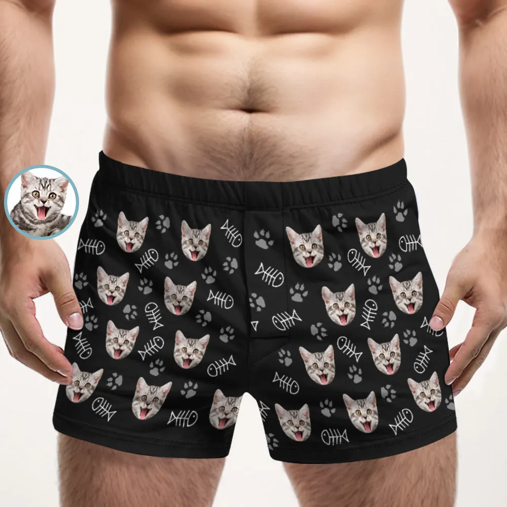 Custom Cat Face Multicolor Boxer Shorts Personalized Casual Underwear Gift for Him