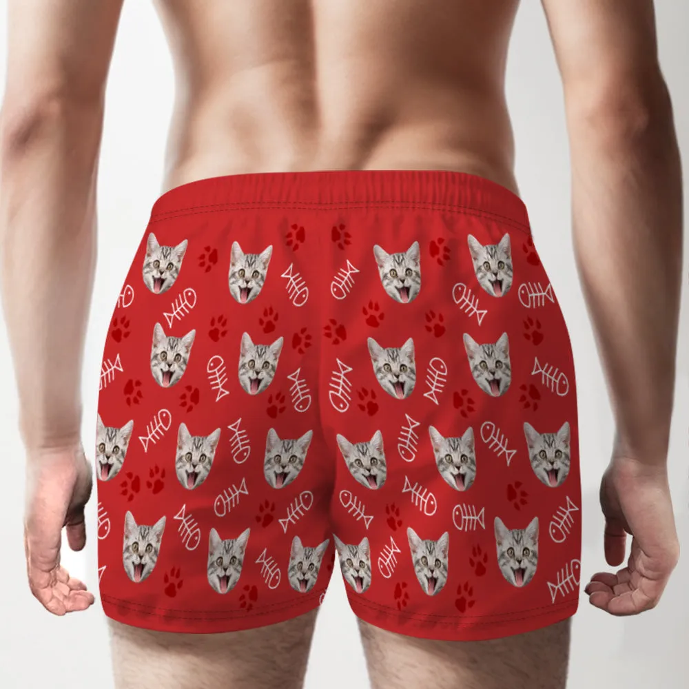 Custom Cat Face Multicolor Boxer Shorts Personalized Casual Underwear Gift for Him