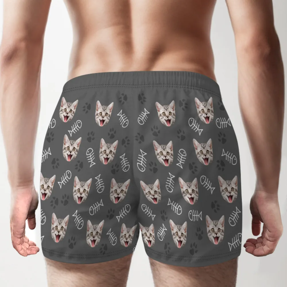 Custom Cat Face Multicolor Boxer Shorts Personalized Casual Underwear Gift for Him