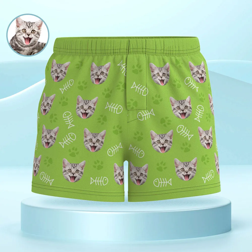 Custom Cat Face Multicolor Boxer Shorts Personalized Casual Underwear Gift for Him