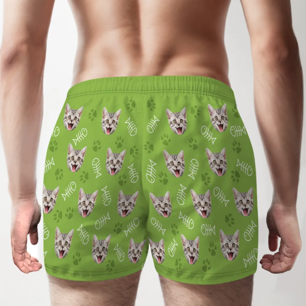 Custom Cat Face Multicolor Boxer Shorts Personalized Casual Underwear Gift for Him