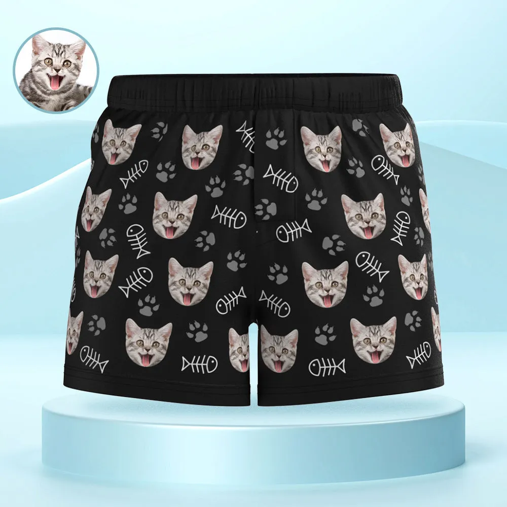 Custom Cat Face Multicolor Boxer Shorts Personalized Casual Underwear Gift for Him