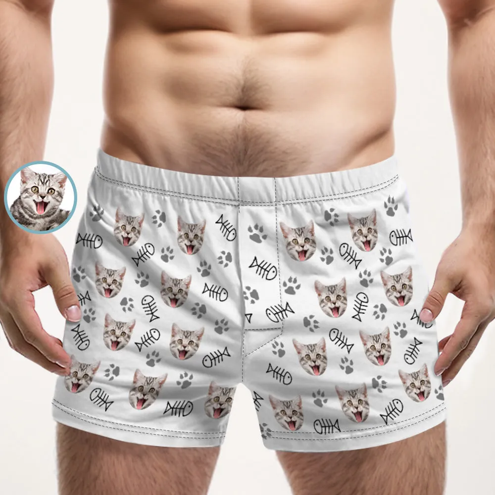 Custom Cat Face Multicolor Boxer Shorts Personalized Casual Underwear Gift for Him