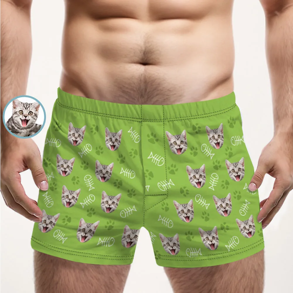 Custom Cat Face Multicolor Boxer Shorts Personalized Casual Underwear Gift for Him