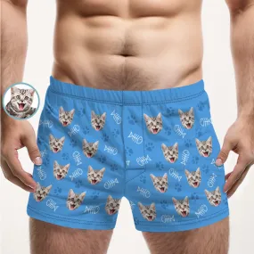 Custom Cat Face Multicolor Boxer Shorts Personalized Casual Underwear Gift for Him