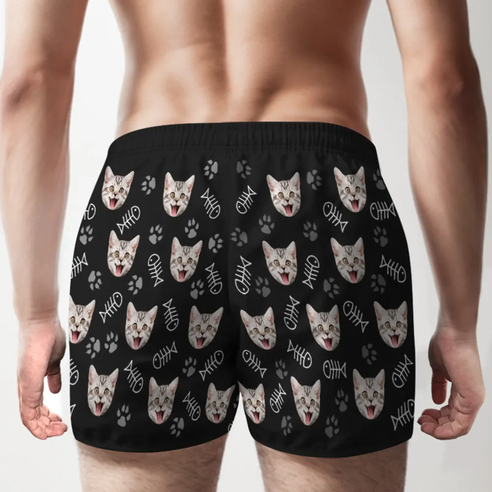 Custom Cat Face Multicolor Boxer Shorts Personalized Casual Underwear Gift for Him