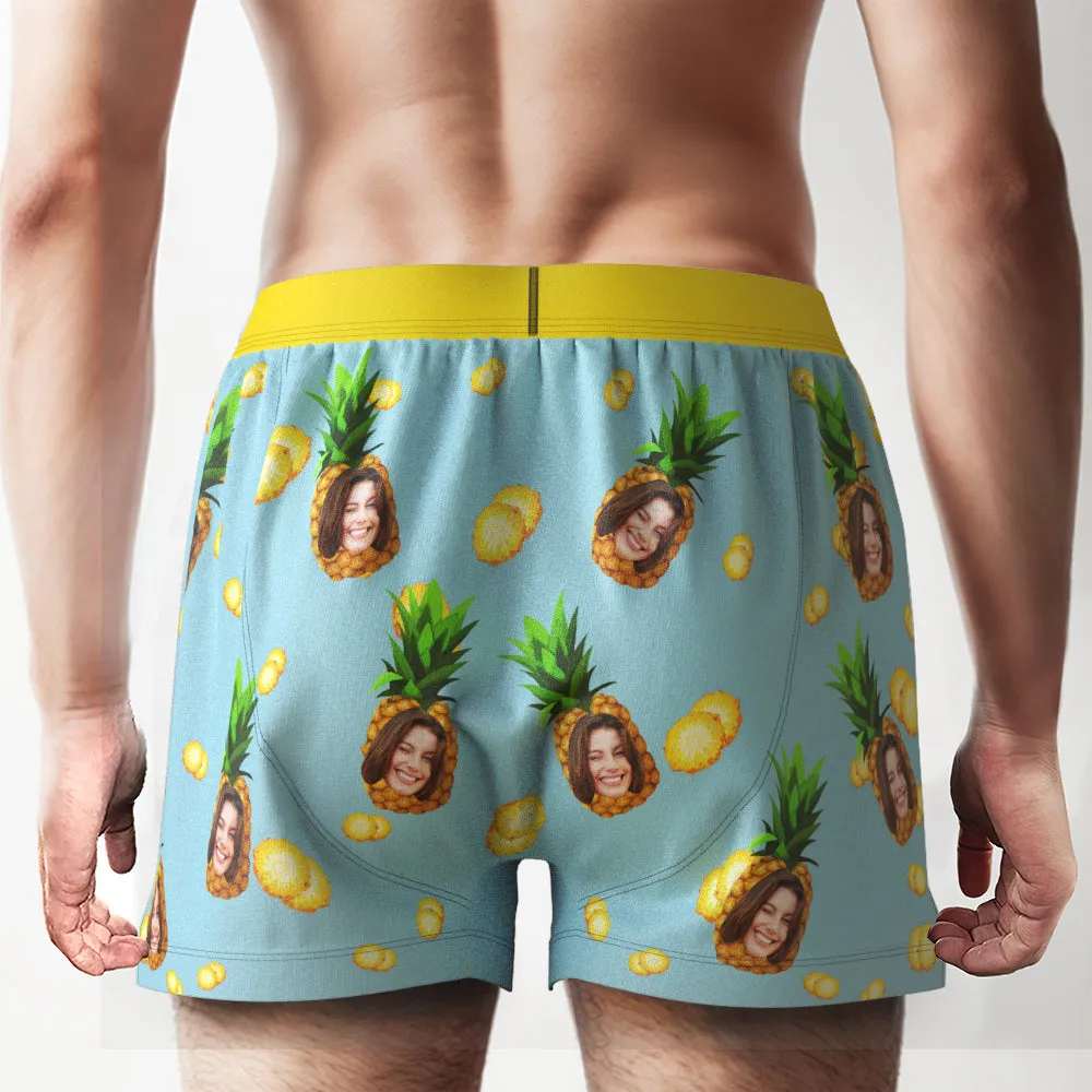 Custom Face Funny Pineapple Boxer Shorts Personalized Waistband Casual Underwear for Him