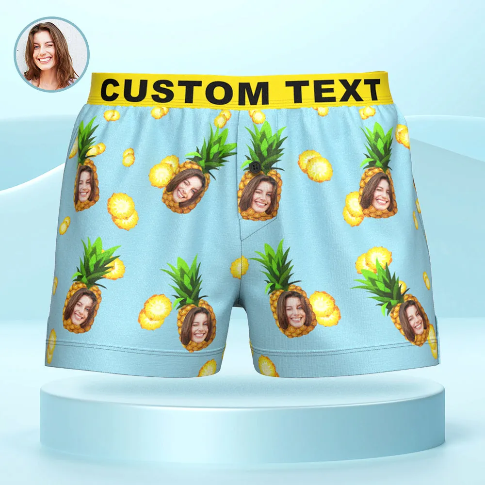 Custom Face Funny Pineapple Boxer Shorts Personalized Waistband Casual Underwear for Him