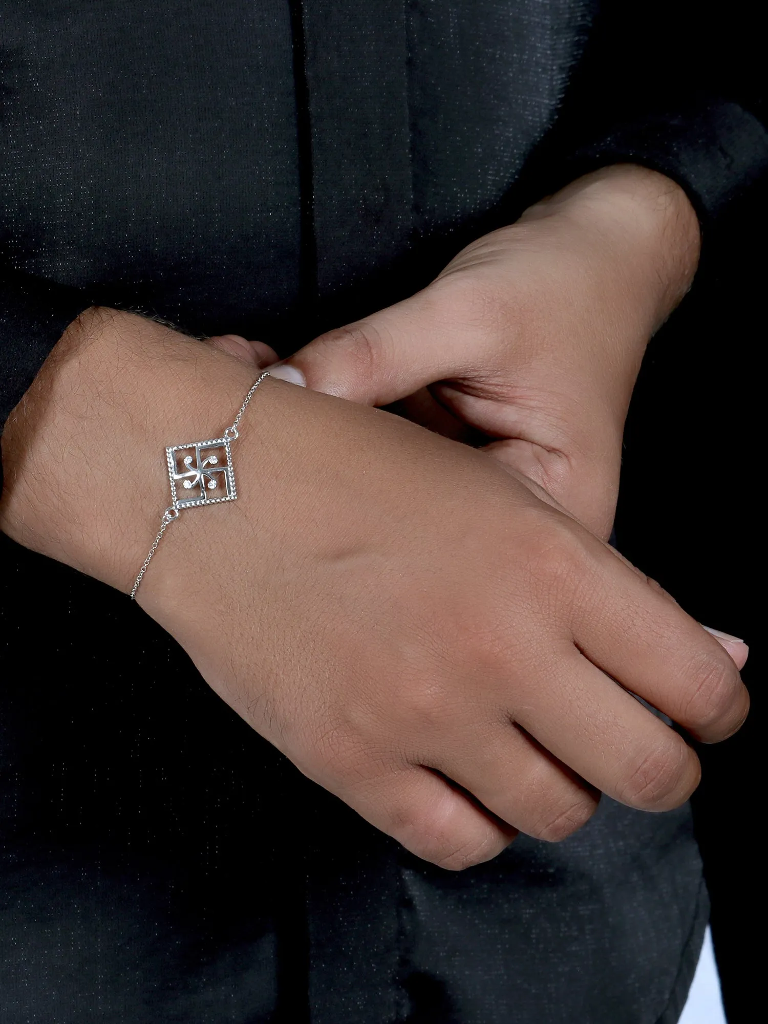 Deal Of The Month - 925 Sterling Silver Swastik Bracelet For Him