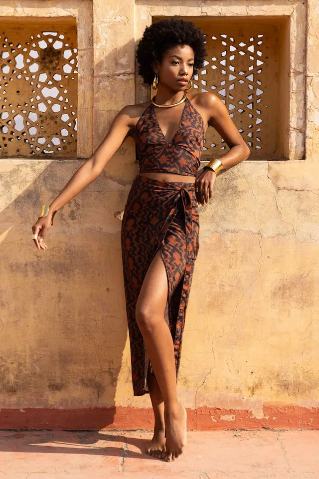 Dena Maxi Wrap Skirt - Aztec Orange