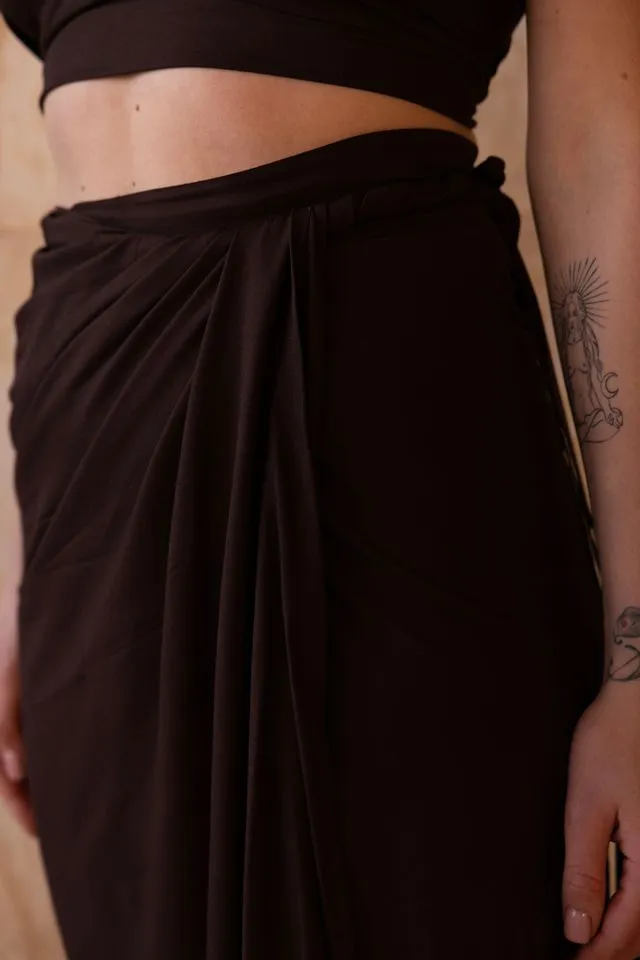 Dena Maxi Wrap Skirt  - Brown