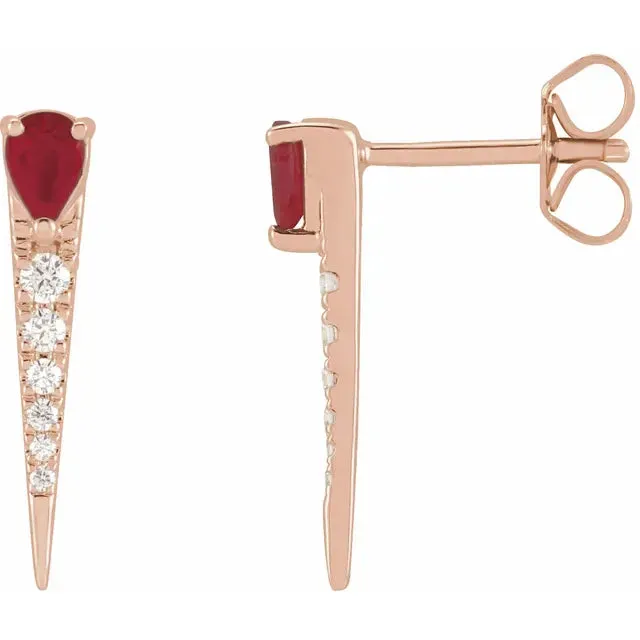 Diamond and Ruby Spike Earrings