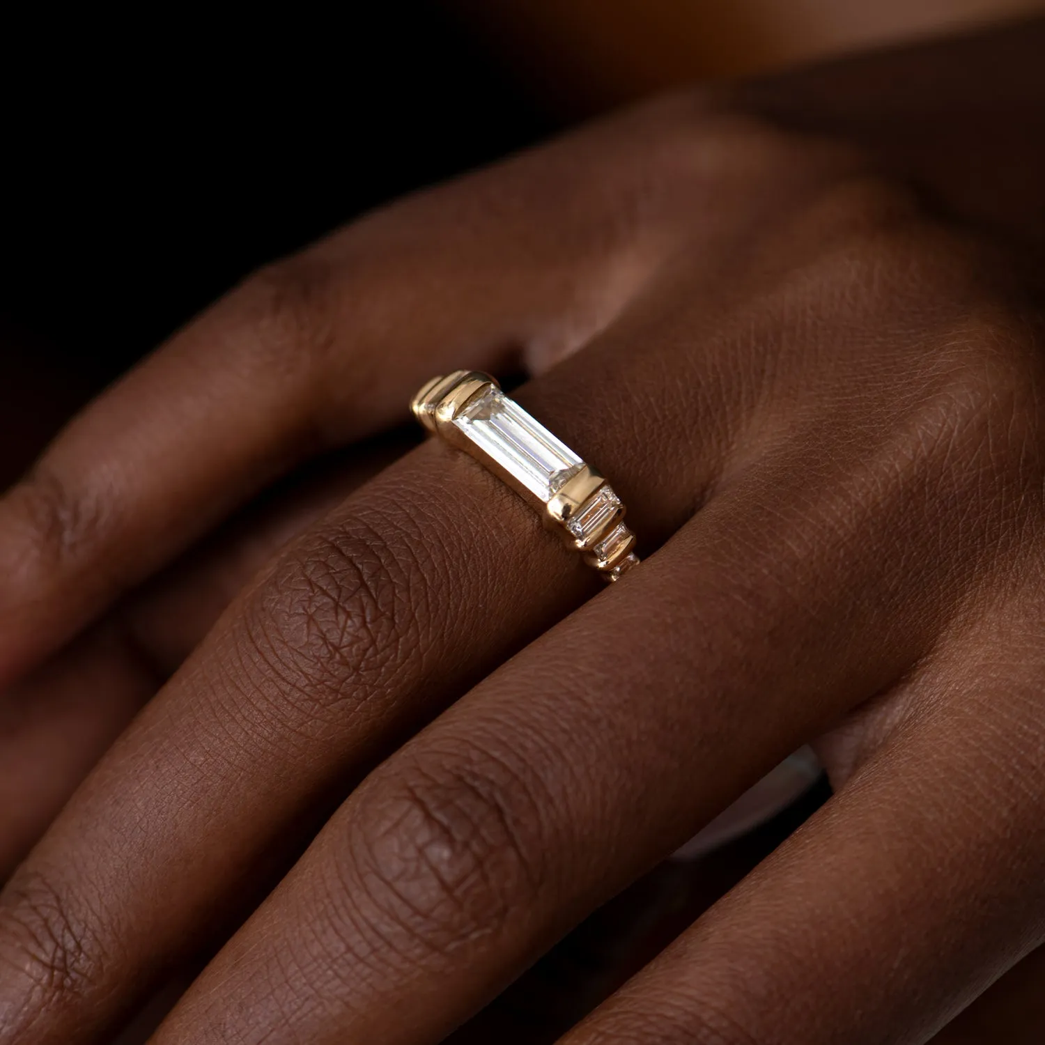 Diamond Dune Ring with Top Light Brown Baguettes - OOAK