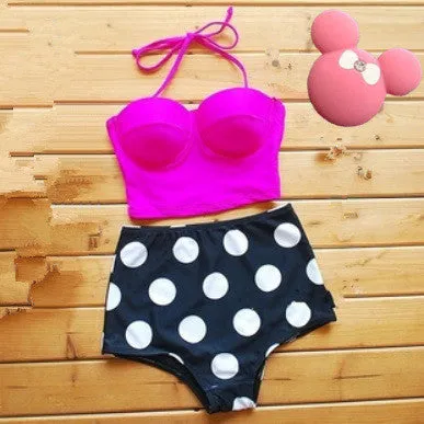 Dots Print High Waist  Bikini Set