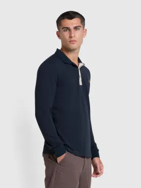 Drexler Organic Cotton Long Sleeve Polo Shirt In True Navy