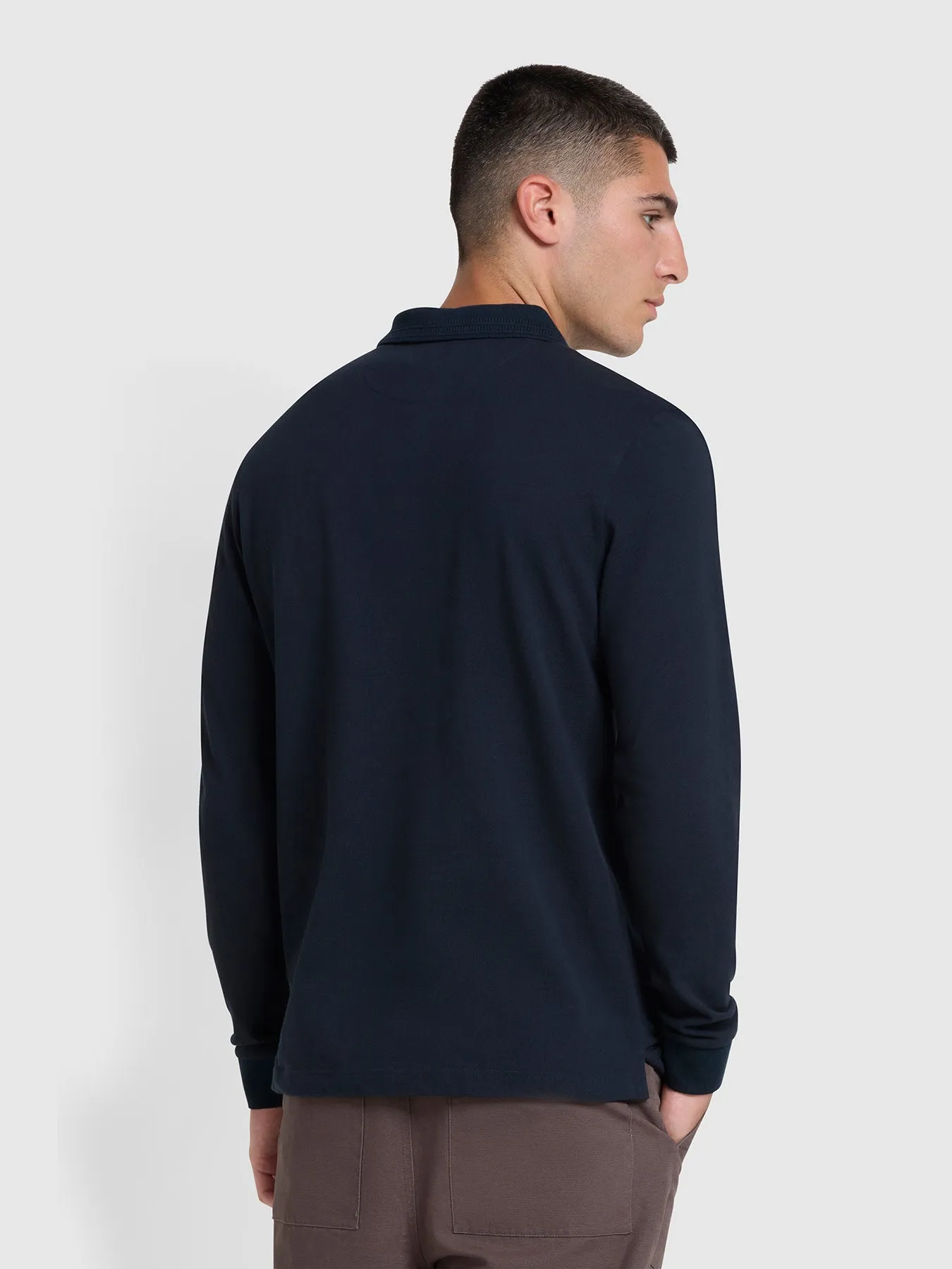 Drexler Organic Cotton Long Sleeve Polo Shirt In True Navy