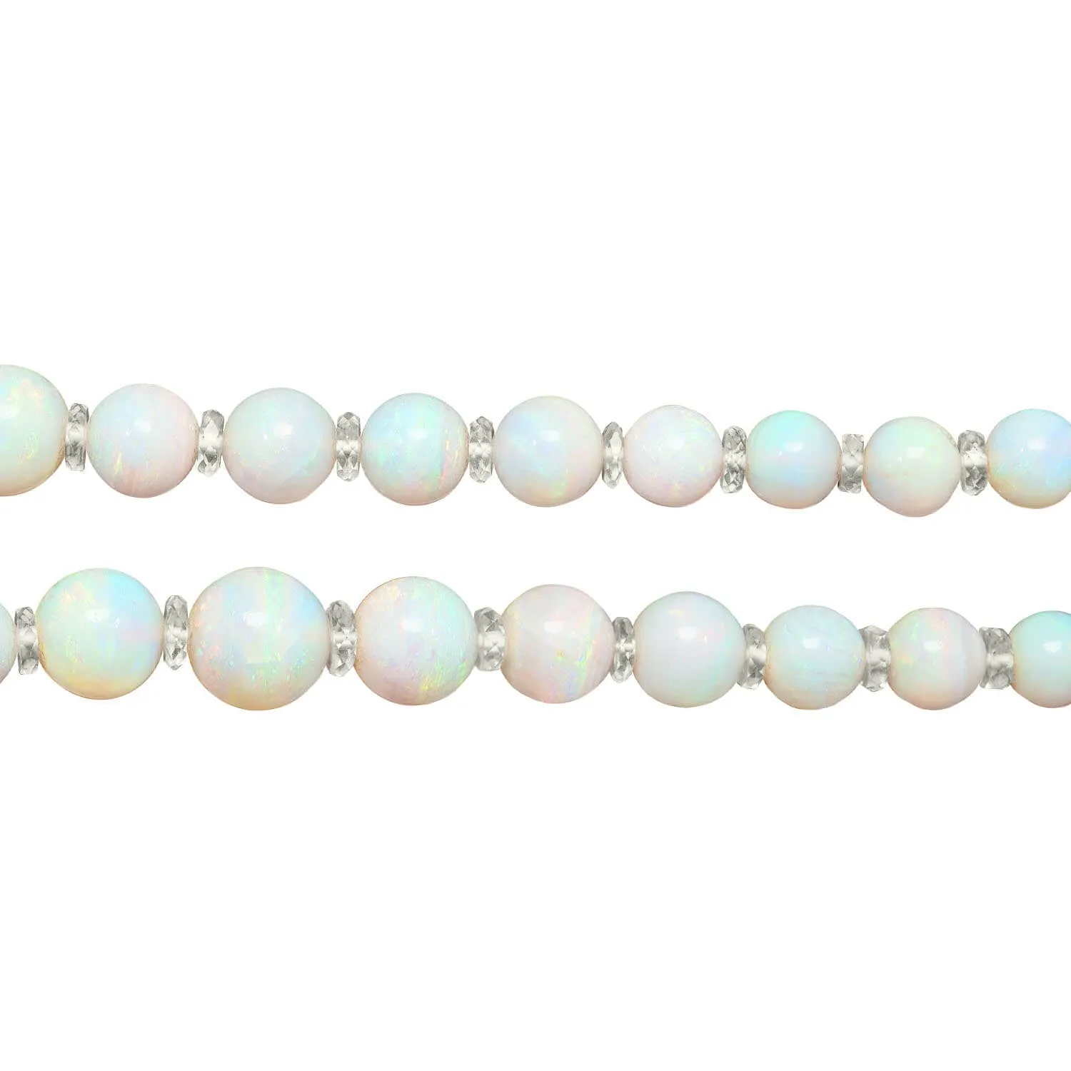 Edwardian 14k Graduated Opal and Crystal Bead Necklace w/Diamond Clasp