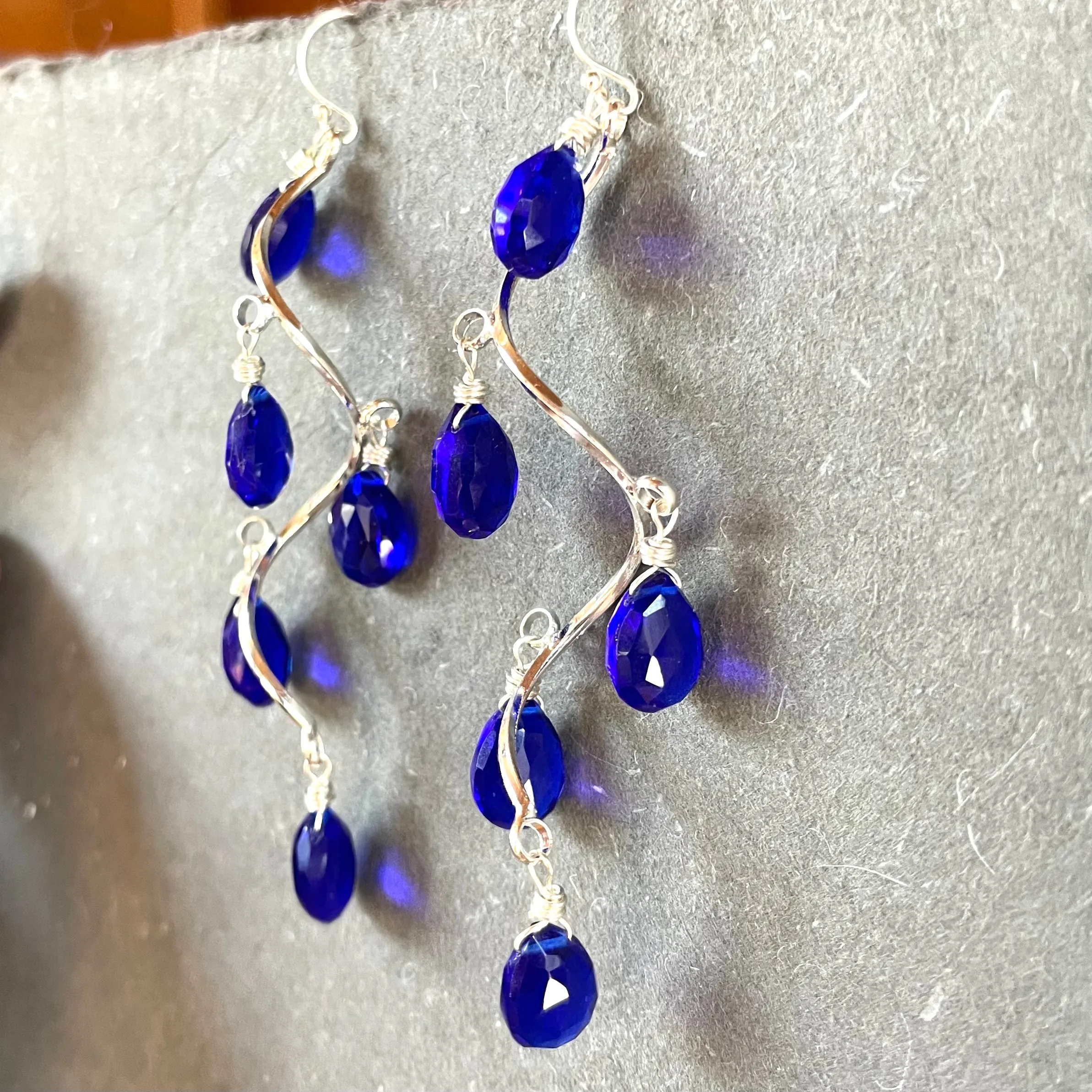 Electric Blue Spiral Silver Dangles